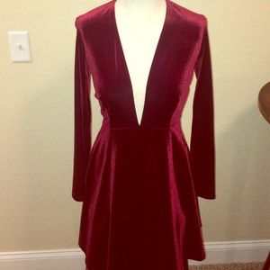 Burgundy velvet long sleeve dress